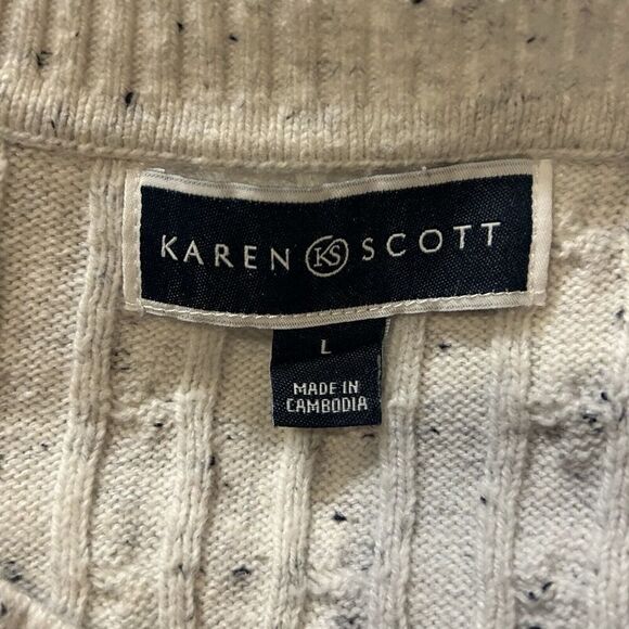 Karen Scott Women's Size Large Cable-knit Sweater In White Speckle - Picture 3 of 5